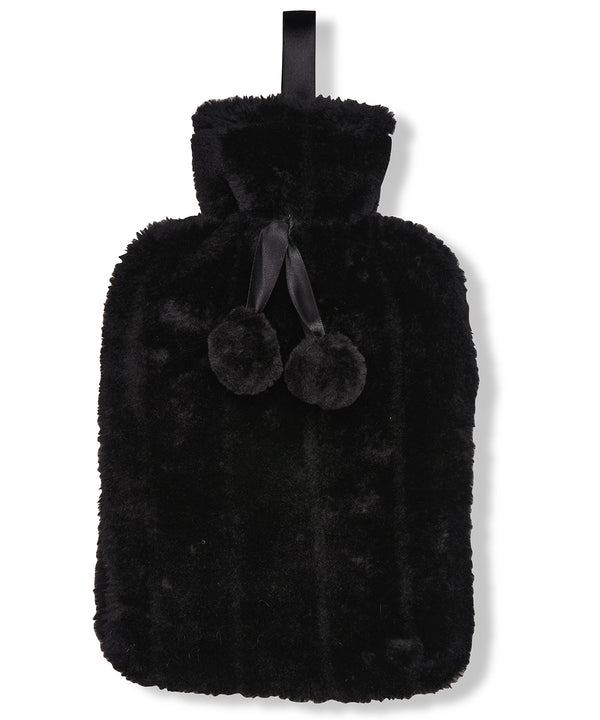Ribbon Luxury Classic Faux Fur Hot Water Bottle and Cover - Black