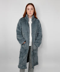 Ribbon Luxury Eskimo Faux Fur Zipped Gown - Grey