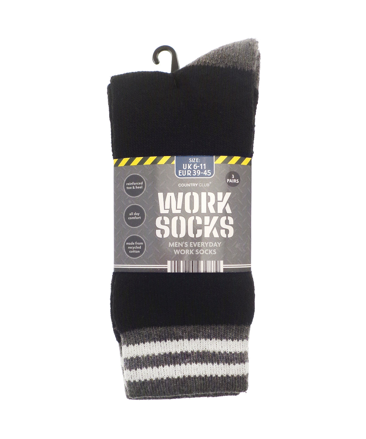 Ribbon Men’s 3-pack Work Socks (recycled Cotton) - Black/Grey