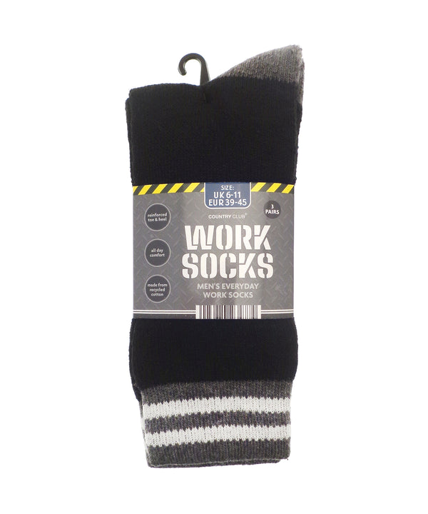 Ribbon Men’s 3-pack Work Socks (recycled Cotton) - Black/Grey