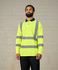 Prortxhighvisibility High Visibility Long Sleeve Polo - HV Orange/Navy
