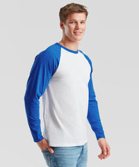 Fruit of the Loom Long Sleeve Baseball T - Heather Grey/Deep Navy