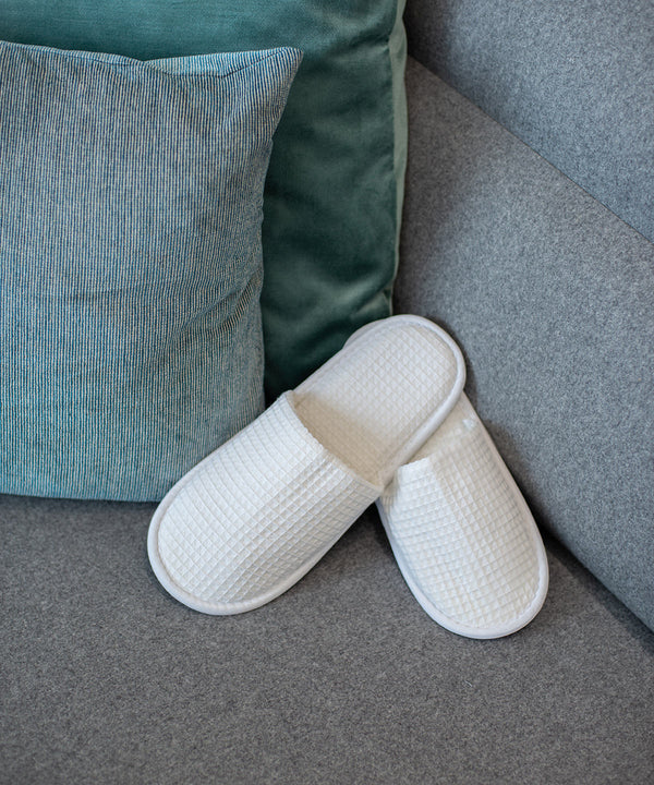 Towel City Waffle Mule Slippers - White