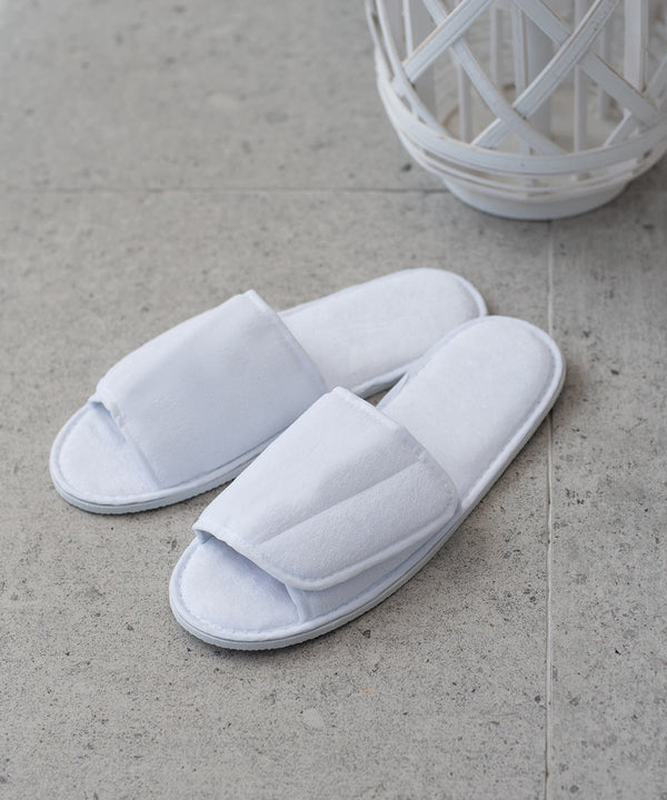 Towel City Open-toe Slippers with Hook and Loop Strap - White