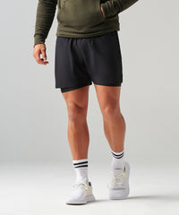 Tombo Double-layer Sports Shorts - Black/Black