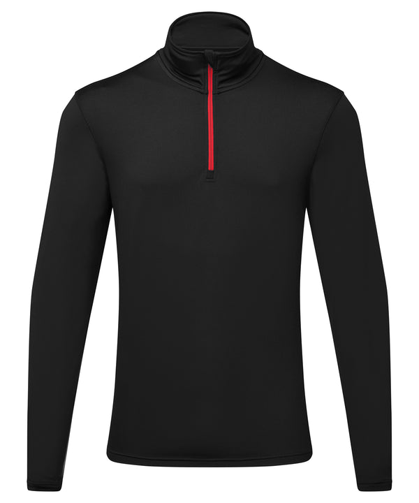 Men's TriDri® Recycled Long Sleeve Brushed Back ¼ Zip - Black/Red