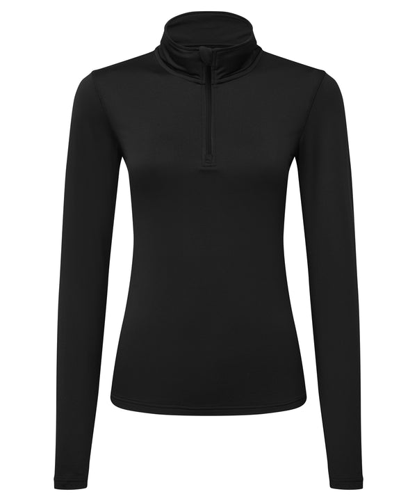 Women's TriDri® Recycled Long Sleeve Brushed Back ¼ Zip - Black/Black