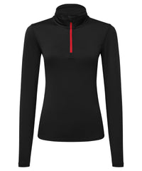 Women's TriDri® Recycled Long Sleeve Brushed Back ¼ Zip - Black/Red