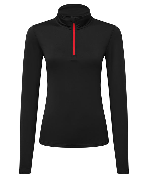 Women's TriDri® Recycled Long Sleeve Brushed Back ¼ Zip - Black/Red