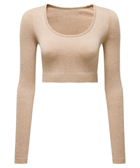 Women's TriDri® Ribbed Seamless 3D Fit" Crop Top" - Nude Melange