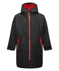 Kids TriDri® Recycled All-seasons Waterproof Changing Robe - Black/Fire Red