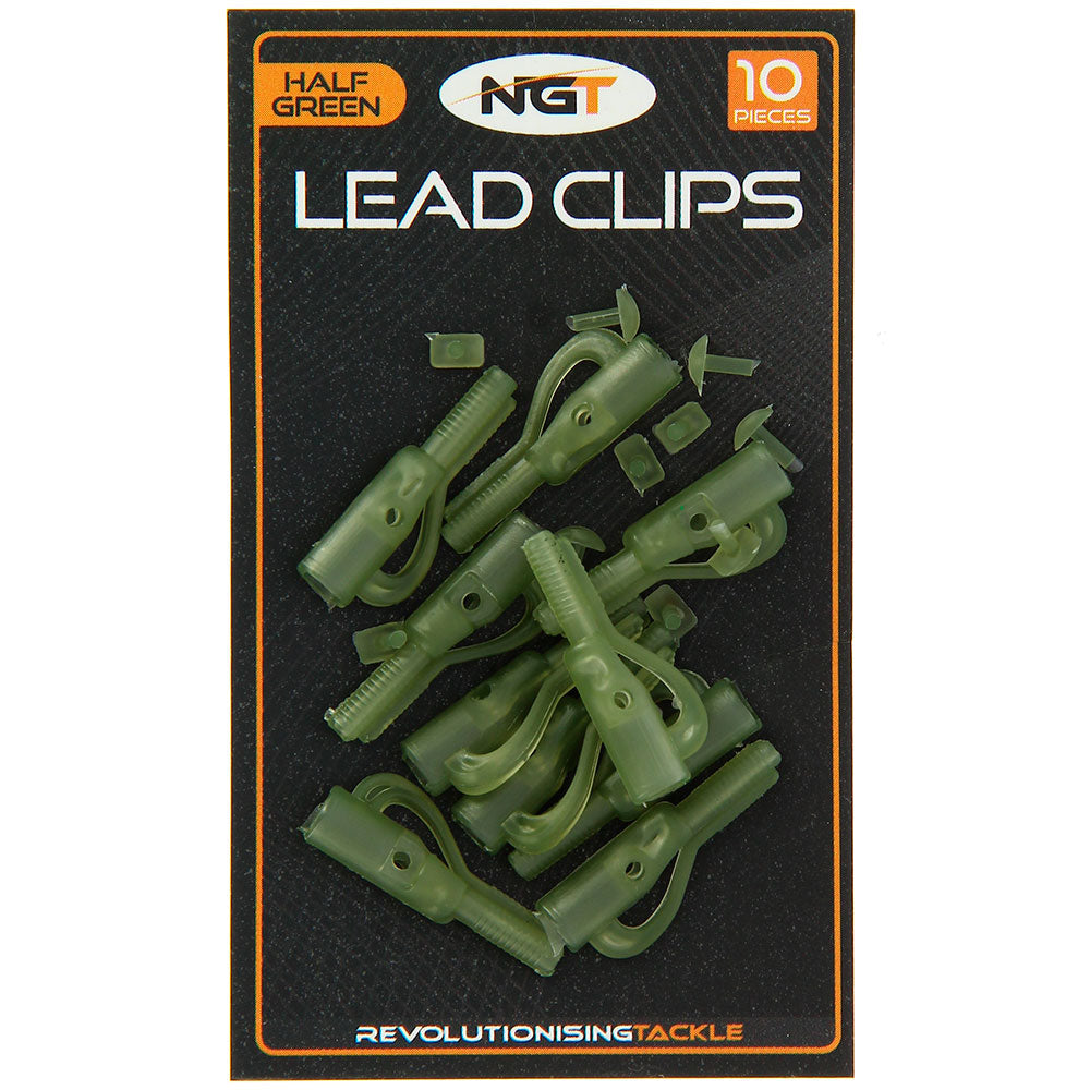 NGT Lead Clips with Pin - Half Green 10pc