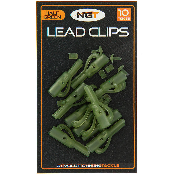 NGT Lead Clips with Pin - Half Green 10pc