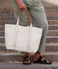 Westford Mill Courtside Large Tote - Soft White/Bottle Green