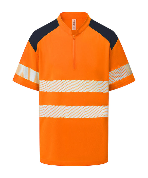 Yoko Hi-vis Mandarin Collar Zip Neck Comfort Trim Polo - Hi-vis Orange