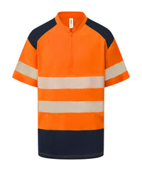 Yoko Hi-vis Mandarin Collar Zip Neck Comfort Trim Polo - Hi-vis Orange/Navy