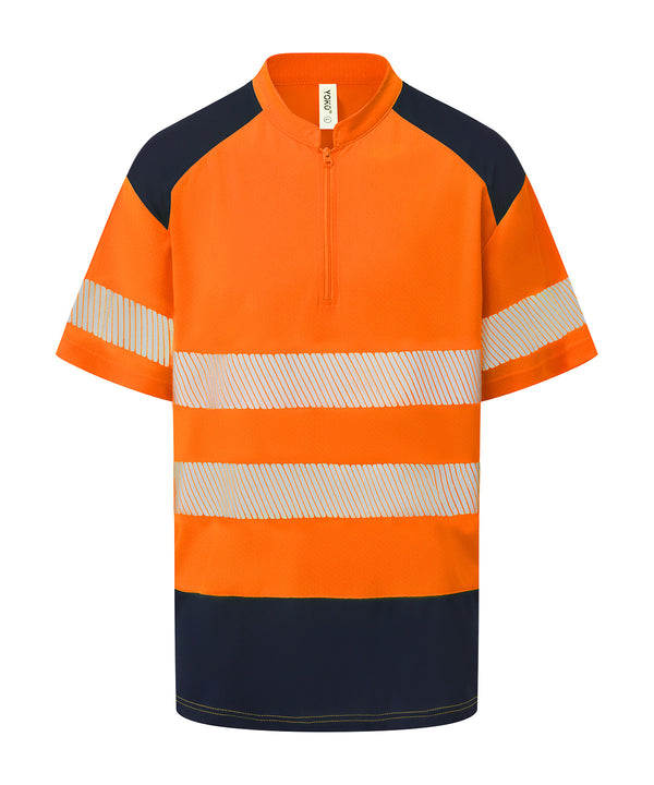 Yoko Hi-vis Mandarin Collar Zip Neck Comfort Trim Polo - Hi-vis Orange/Navy