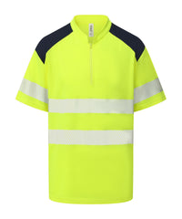 Yoko Hi-vis Mandarin Collar Zip Neck Comfort Trim Polo - Hi-vis Yellow