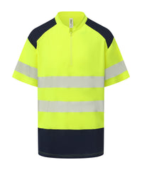 Yoko Hi-vis Mandarin Collar Zip Neck Comfort Trim Polo - Hi-vis Yellow/Navy