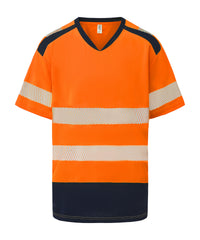Yoko Hi-vis Mandarin Collar Comfort Trim T-shirt - Hi-vis Orange/Navy
