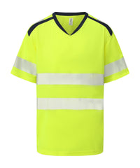 Yoko Hi-vis Mandarin Collar Comfort Trim T-shirt - Hi-vis Yellow