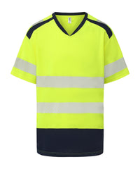 Yoko Hi-vis Mandarin Collar Comfort Trim T-shirt - Hi-vis Yellow/Navy