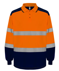 Yoko Hi-vis Two-tone Long Sleeve Polo - Hi-vis Orange/Navy