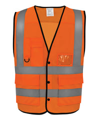 Yoko Hi-vis Superior Open Mesh Button Waistcoat - Hi-vis Orange