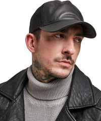 Flexfit Leather Trucker - Black/Black
