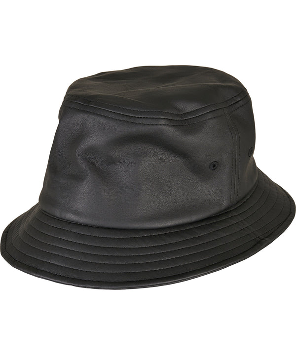 Flexfit Imitation Leather Bucket Hat - Black