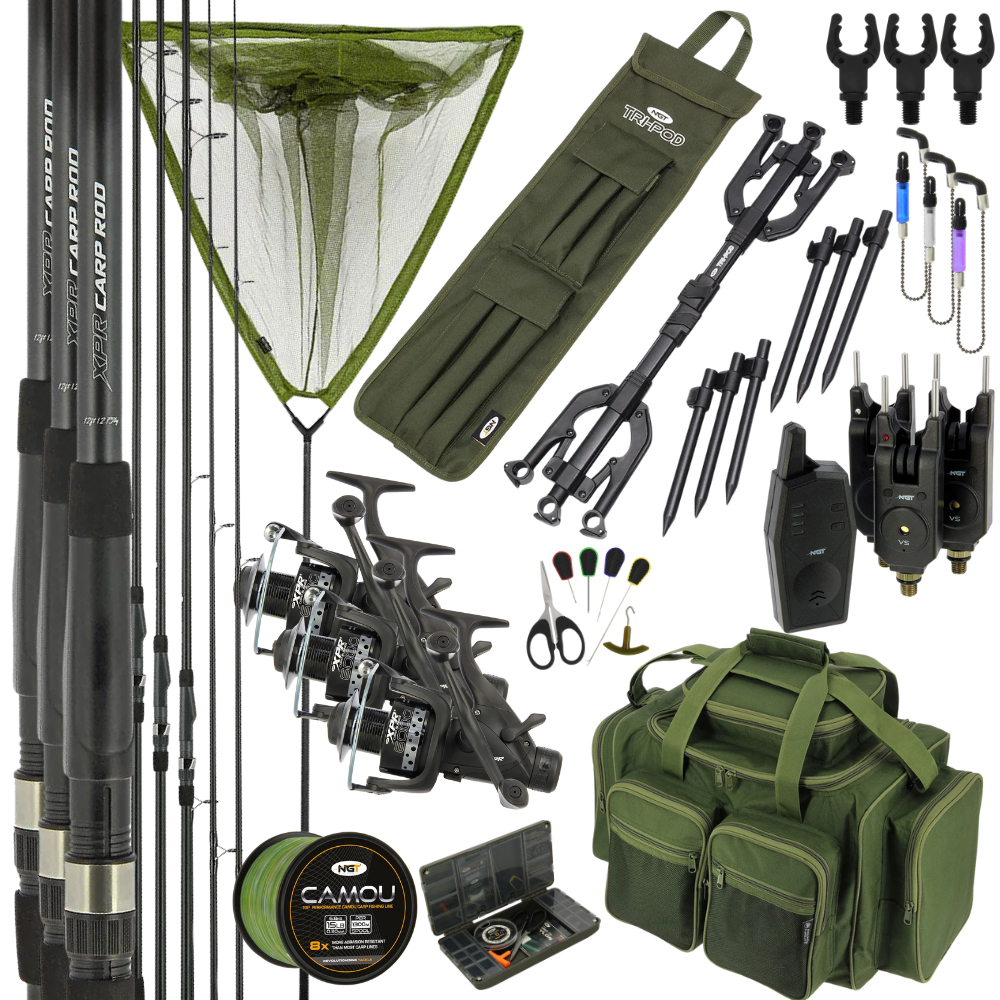 NGT XPR 3 x 12ft Rods & Reels Carp Fishing Bundle