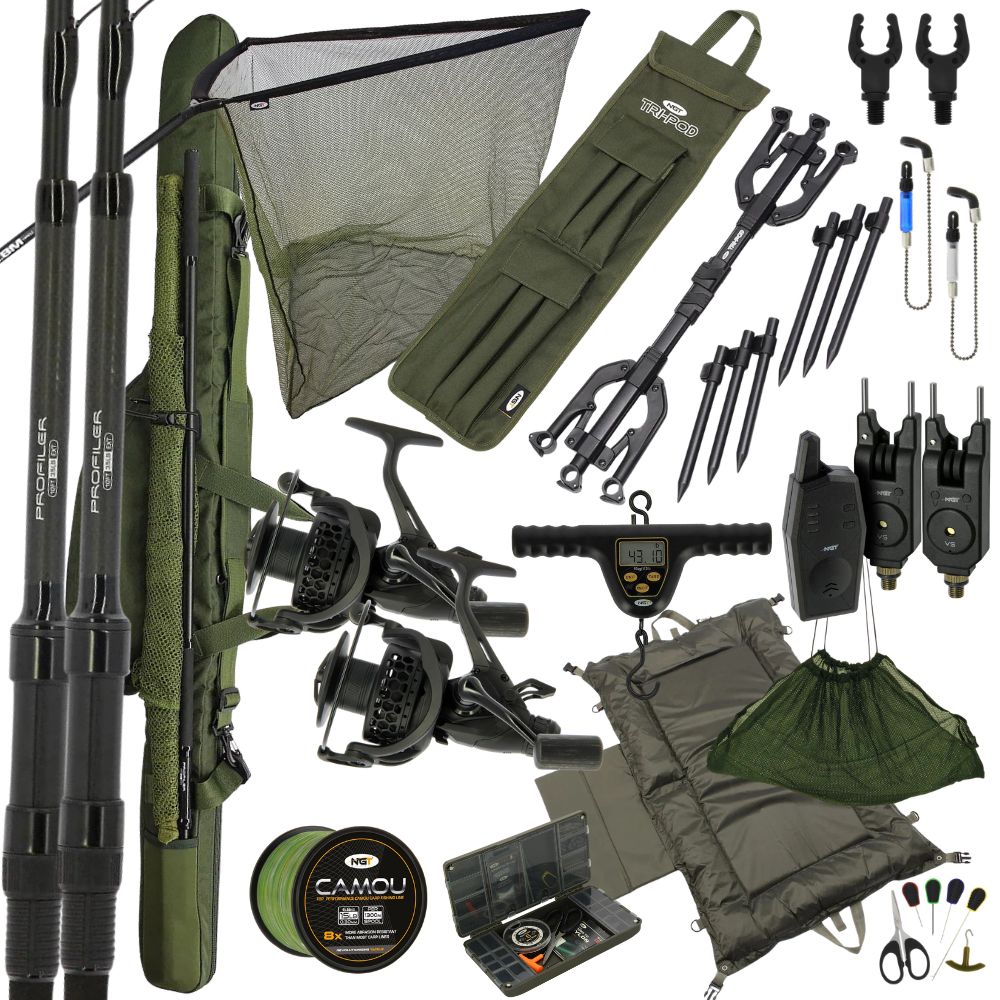NGT Deluxe 2 Rod Profiler Carp Fishing Set Up