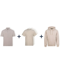 Workwear Week Pack in Stone - 3 Polos, 5 T-Shirts and 2 Hoodies