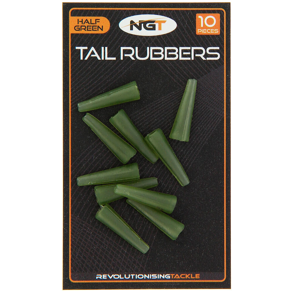 NGT Tail Rubbers Half Green, 10pc per Pack