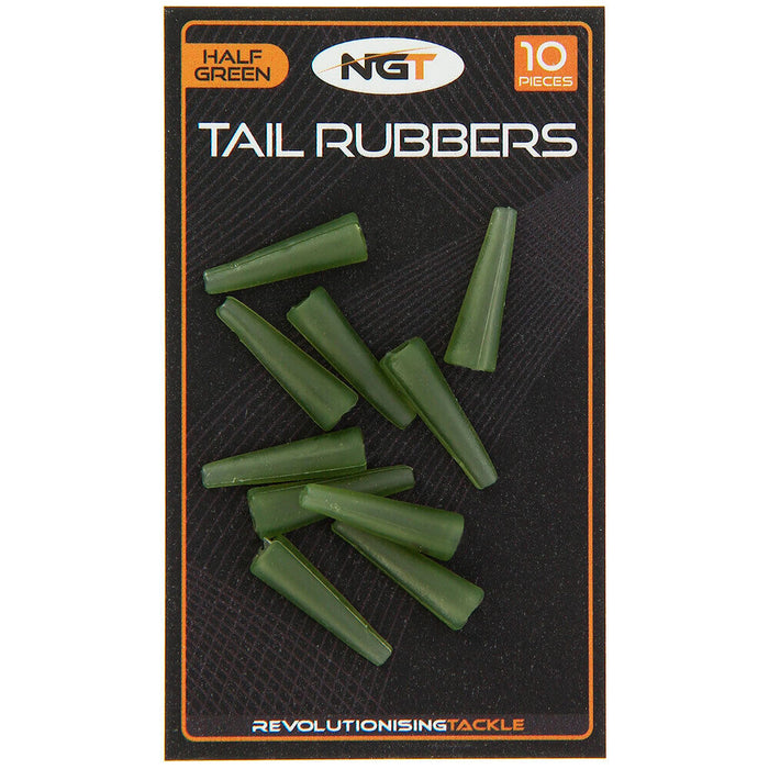 NGT Tail Rubbers Half Green, 10pc per Pack