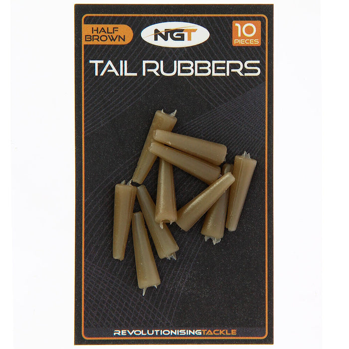 NGT Tail Rubbers Half Brown, 10pc per Pack