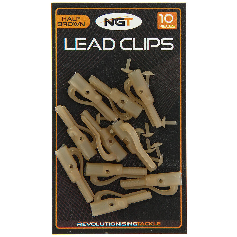 NGT Lead Clips with Pin – Half Brown 10pc