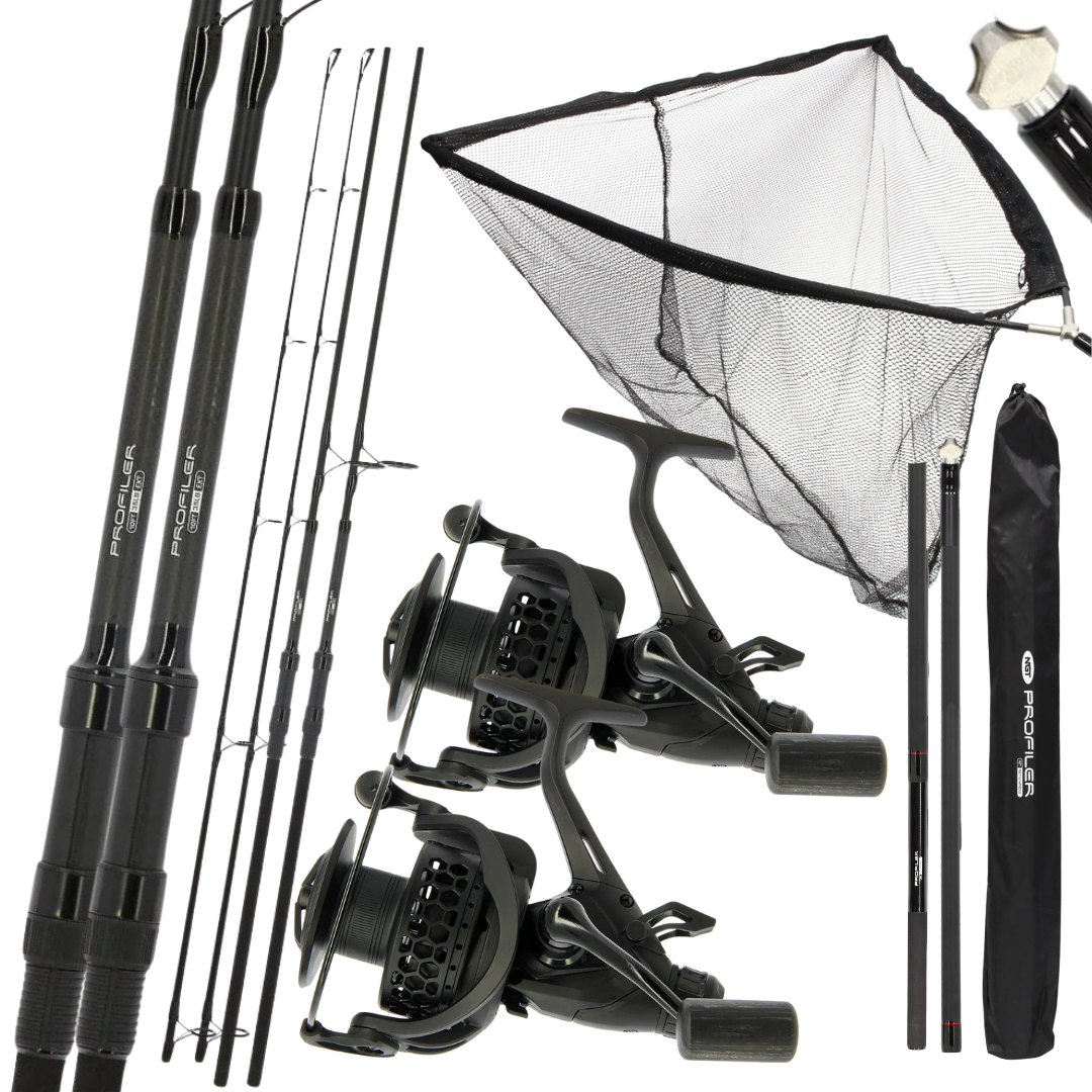 NGT 10ft Profiler Rods x2 & CR60 Reels x2 + Profiler Net & Handle