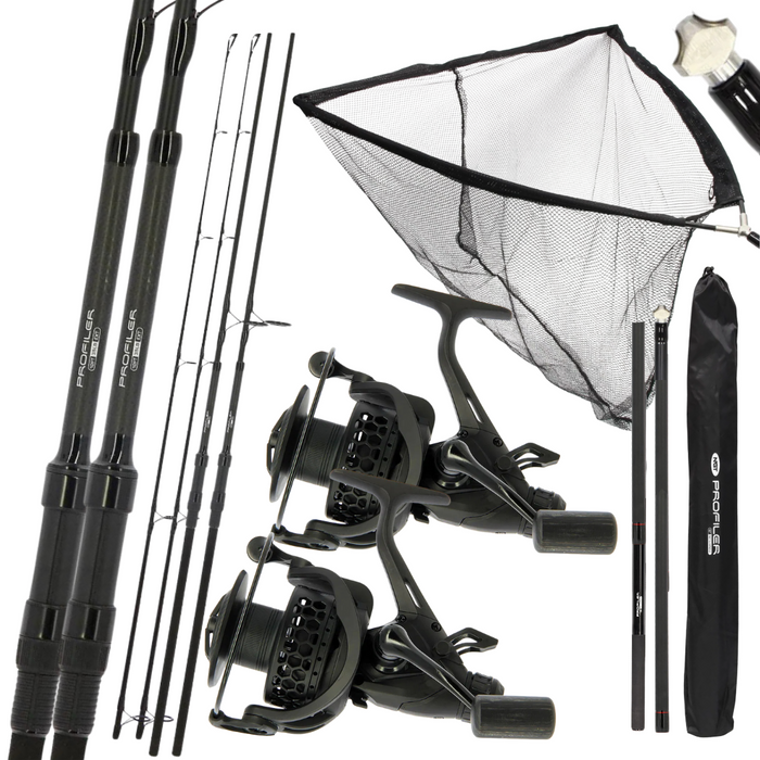 NGT 10ft Profiler Rods x2 & CR60 Reels x2 + Profiler Net & Handle